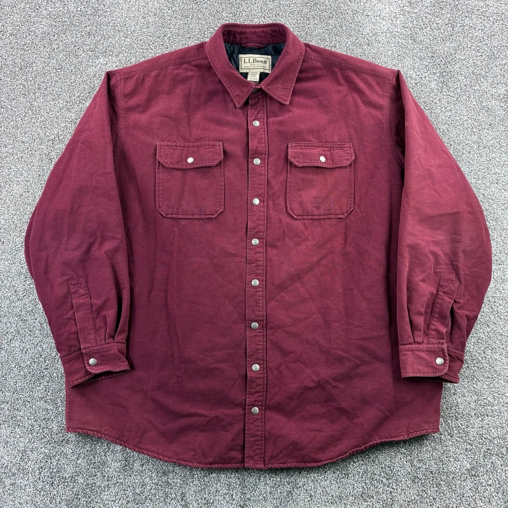 LL Bean Thinsulate Ultra Insulated Jacket Mens 2XL Tall Red Shacket Quilted Snap